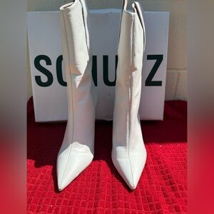Schutz X Revolve Kuria White Leather Western Boots size 8.5B